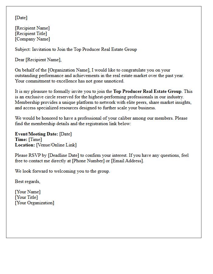 Invitation Letter for the Top Producer Real Estate Group