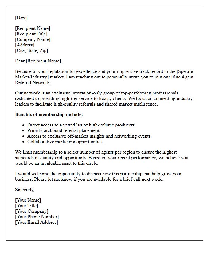 Elite Agent Referral Network Invitation Letter