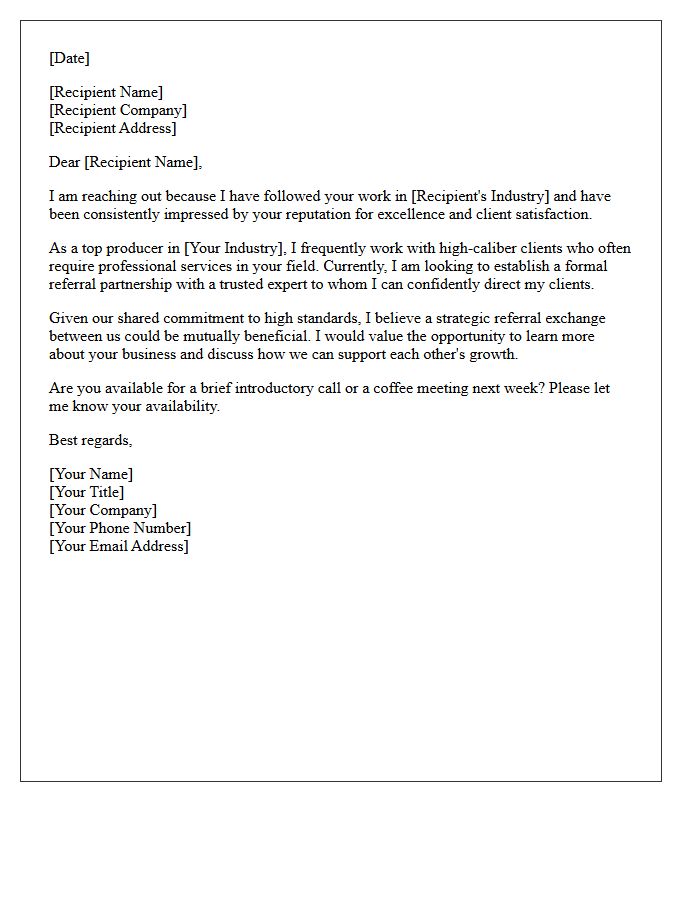 Top Producer Referral Exchange Invitation Letter