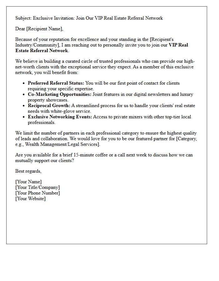 VIP Real Estate Referral Network Invitation Letter