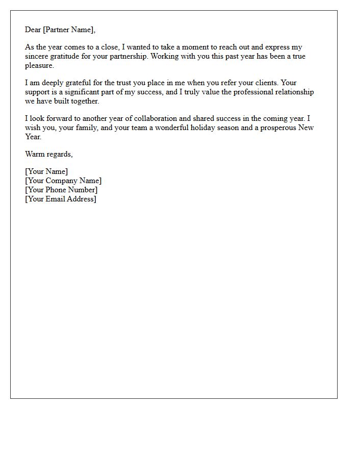 Holiday Appreciation Letter for Real Estate Referral Partners