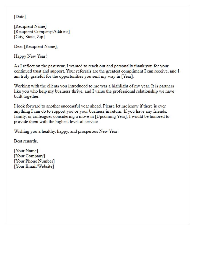 New Year Thank You Letter for Real Estate Referral Sources