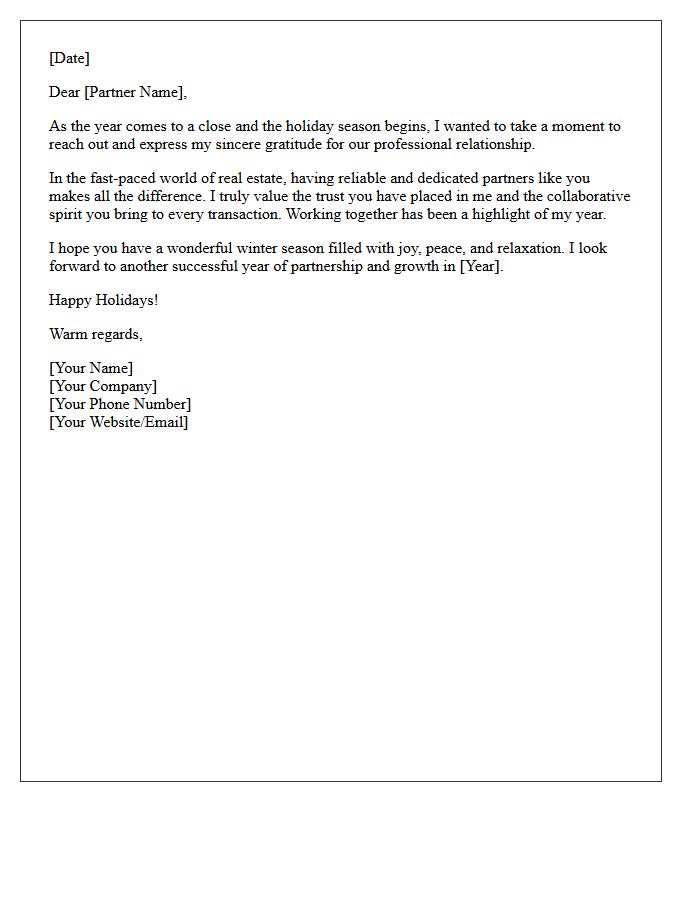 Winter Holiday Gratitude Letter for Real Estate Network Partners