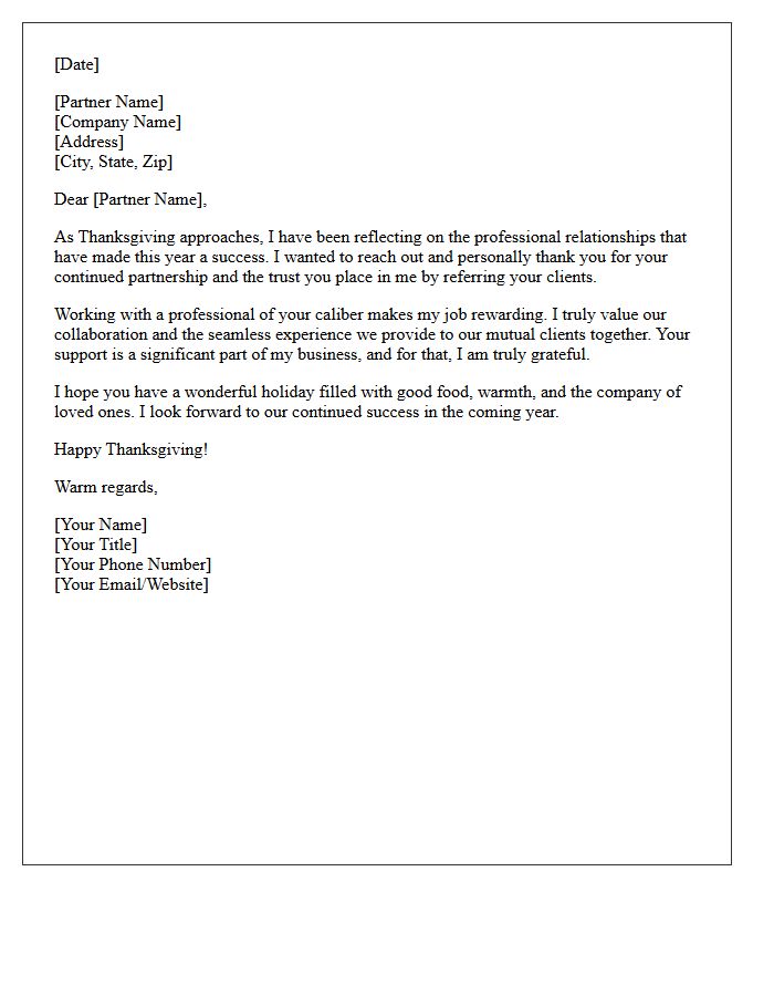 Thanksgiving Appreciation Letter for Real Estate Referral Partners
