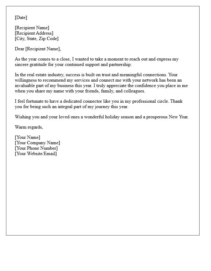 Holiday Thank You Letter for Dedicated Real Estate Connectors