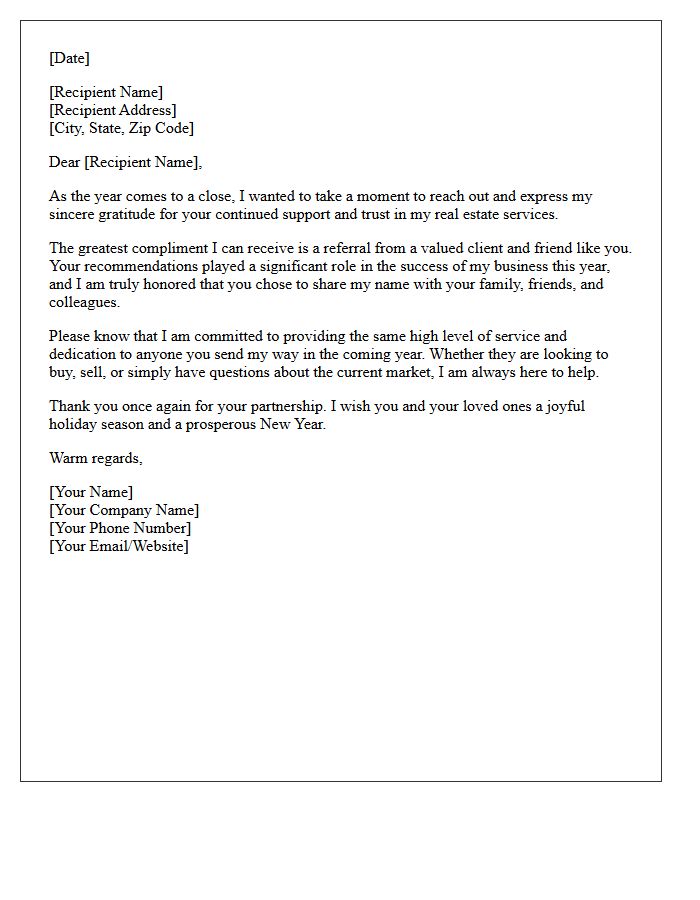 End of Year Business Appreciation Letter for Real Estate Referrals