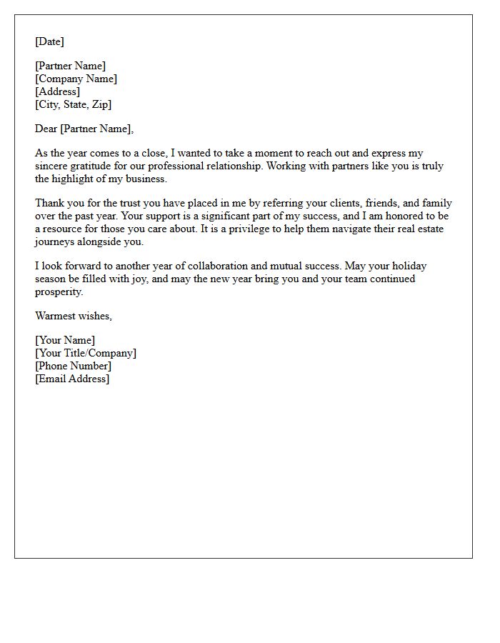 Annual Holiday Gratitude Letter for Real Estate Referral Partners