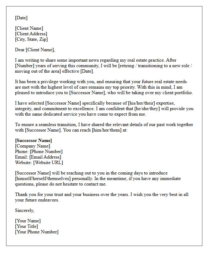 Introduction of Successor Realtor and Client Transition Letter