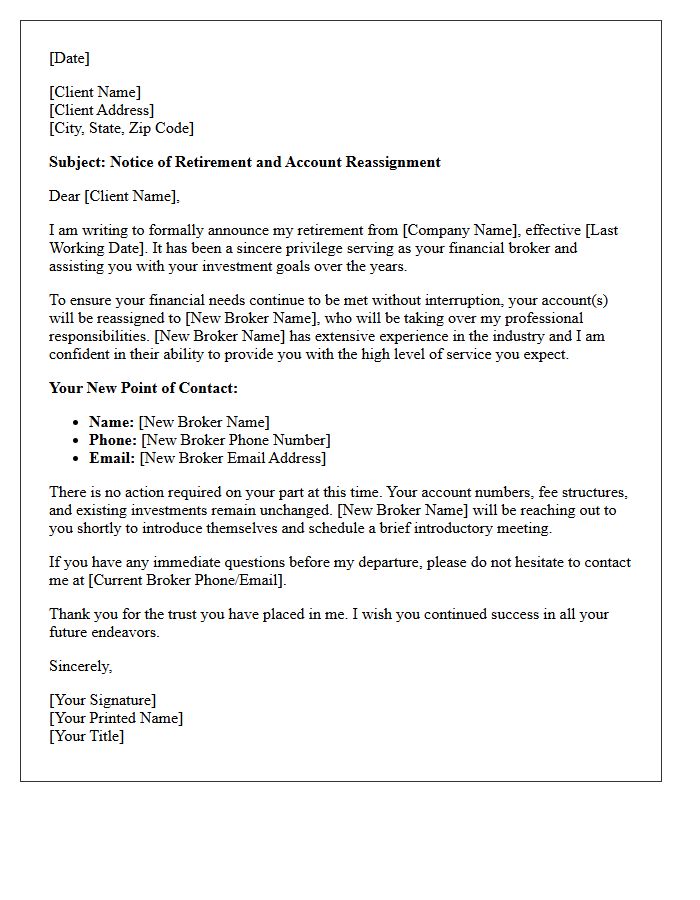 Notice of Broker Retirement and Account Reassignment Letter