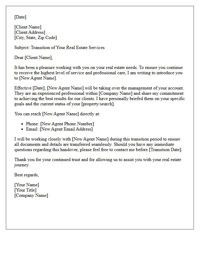 Real Estate Client Care Continuation and Handover Letter