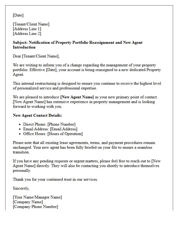 Property Portfolio Reassignment and New Agent Introduction Letter