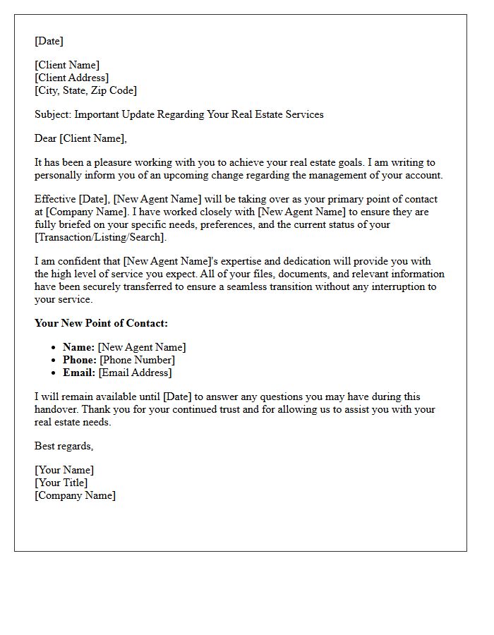 Smooth Transition of Real Estate Client Services Letter