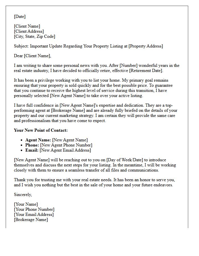 Active Listing Handover and Agent Retirement Letter