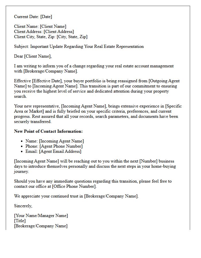 Real Estate Buyer Portfolio Reassignment Letter