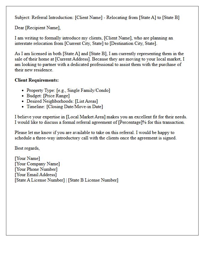 Interstate Relocation Dual-Licensed Agent Referral Introduction Letter