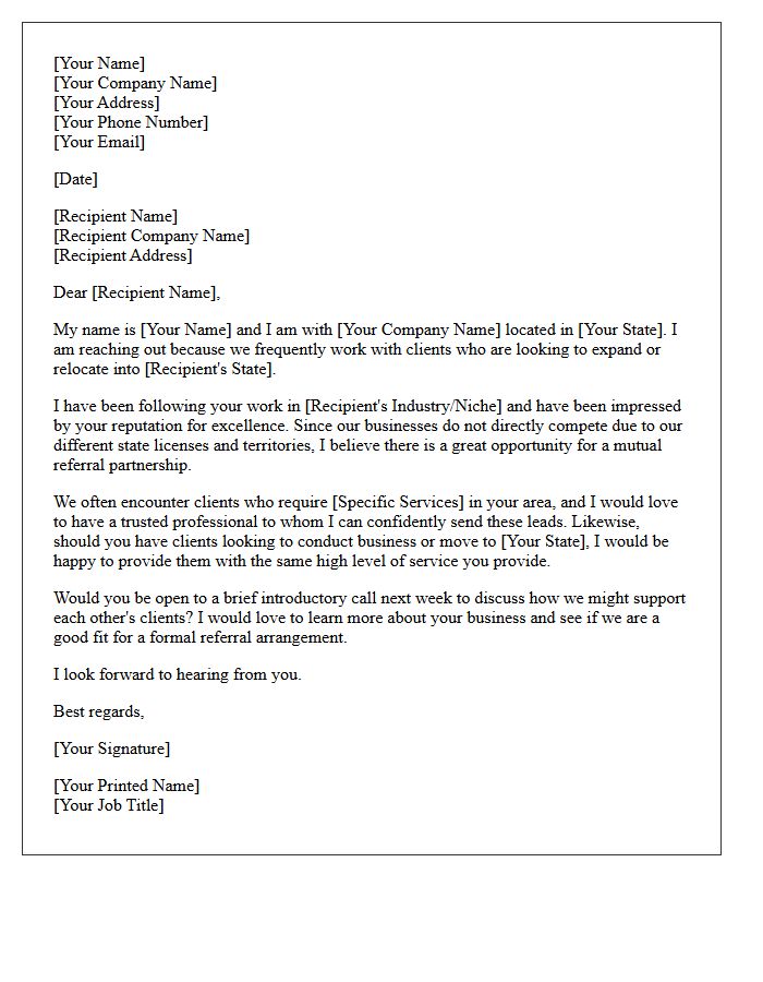 Neighboring State Referral Partnership Introduction Letter