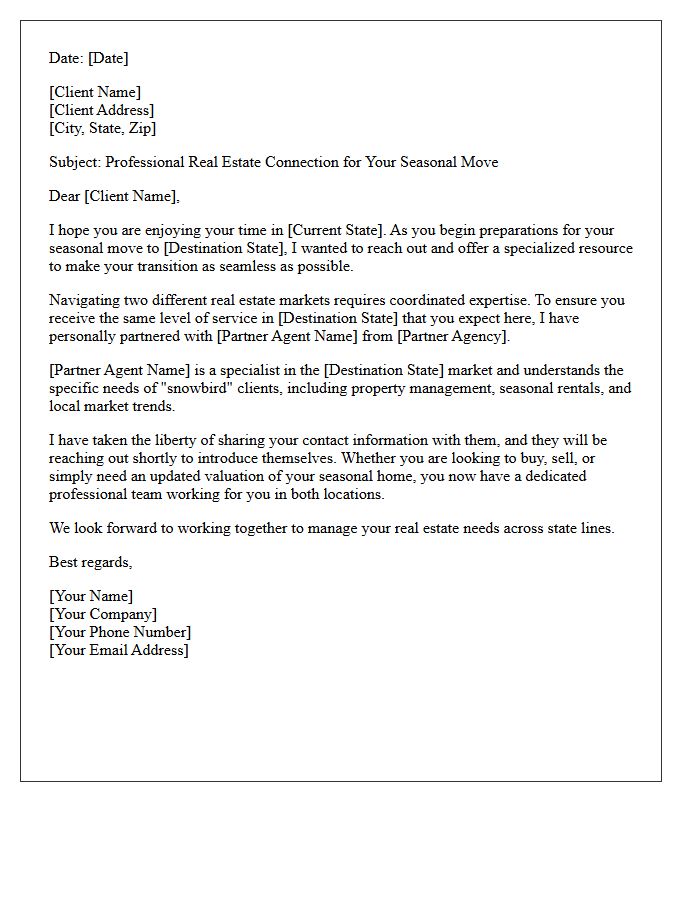 Snowbird Market Dual-State Referral Introduction Letter