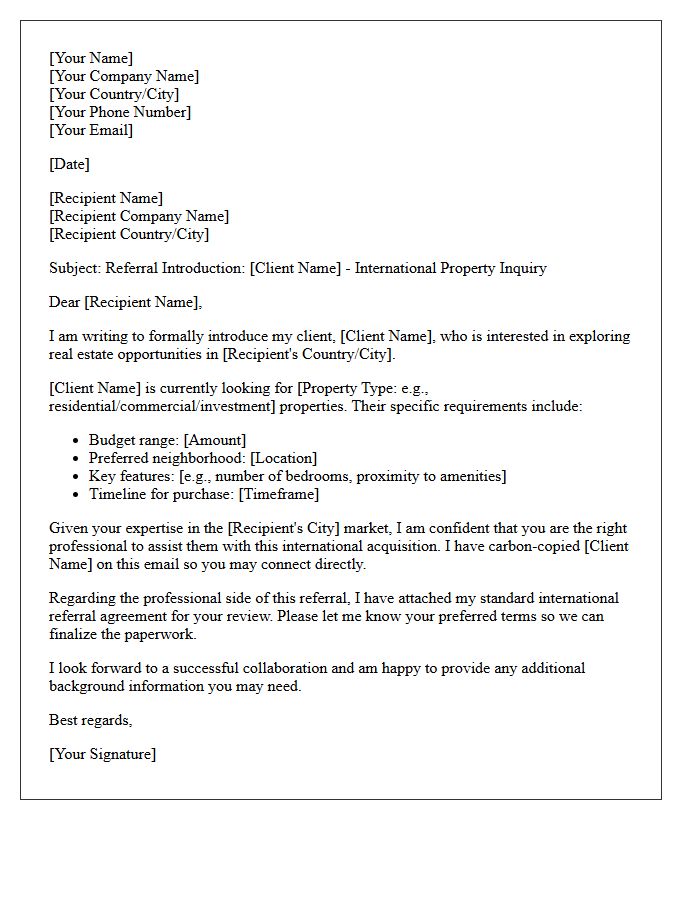 Cross-Border Real Estate Referral Introduction Letter