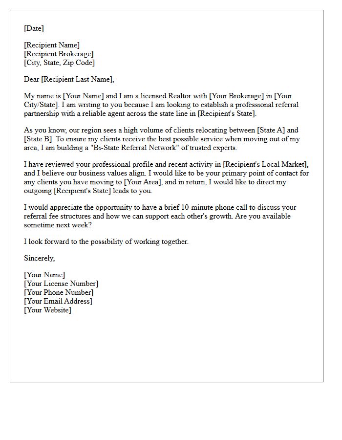 Bi-State Realtor Referral Network Introduction Letter