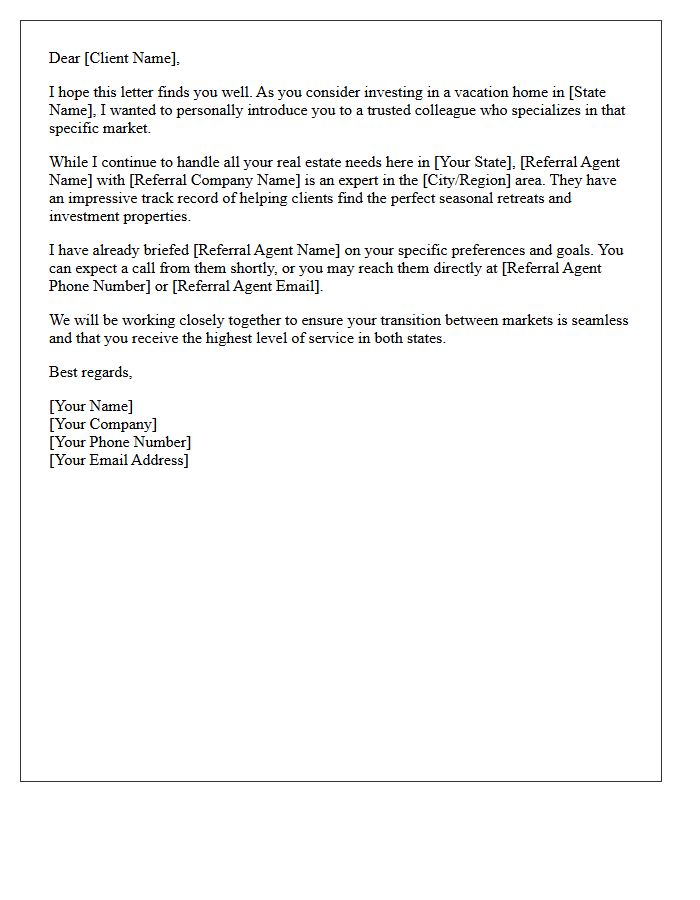 Vacation Home Market Dual-State Referral Introduction Letter