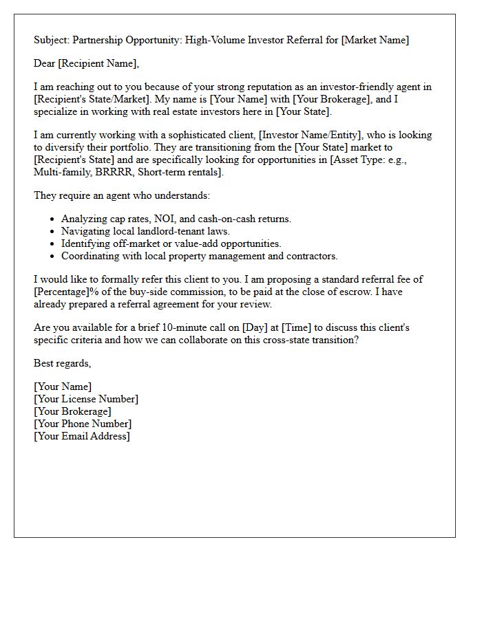Investor Focused Dual-State Agent Referral Introduction Letter