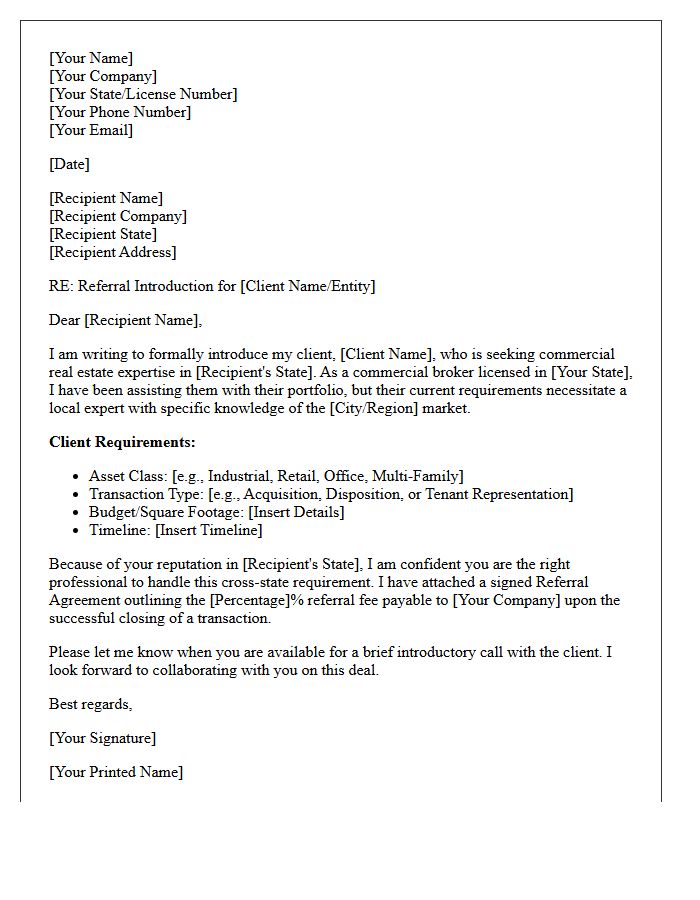 Commercial Real Estate Dual-State Referral Introduction Letter