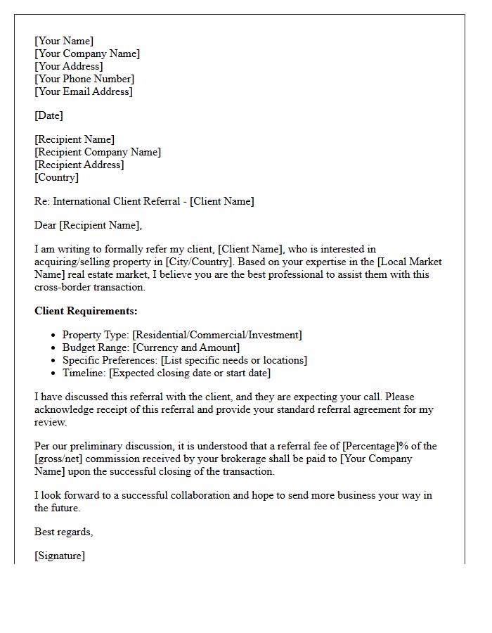 International Real Estate Broker Cross-Border Referral Letter