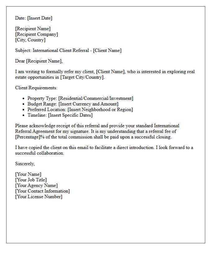Global Property Agent International Referral Letter