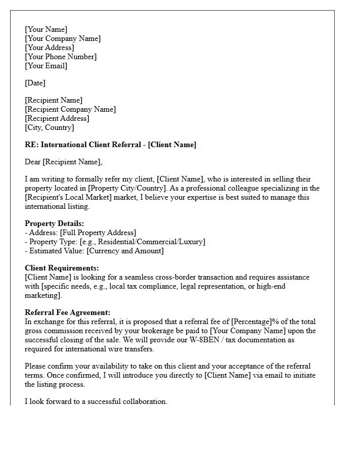 International Property Seller Agent Cross-Border Referral Letter