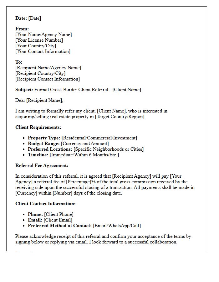 Transnational Real Estate Broker Cross-Border Referral Letter