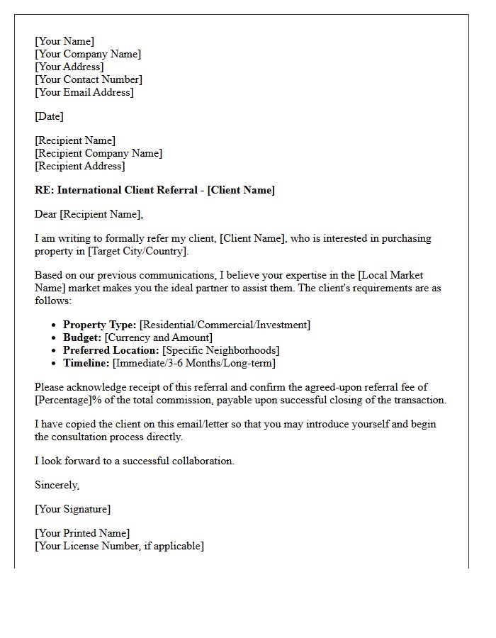 Overseas Property Agent International Referral Letter