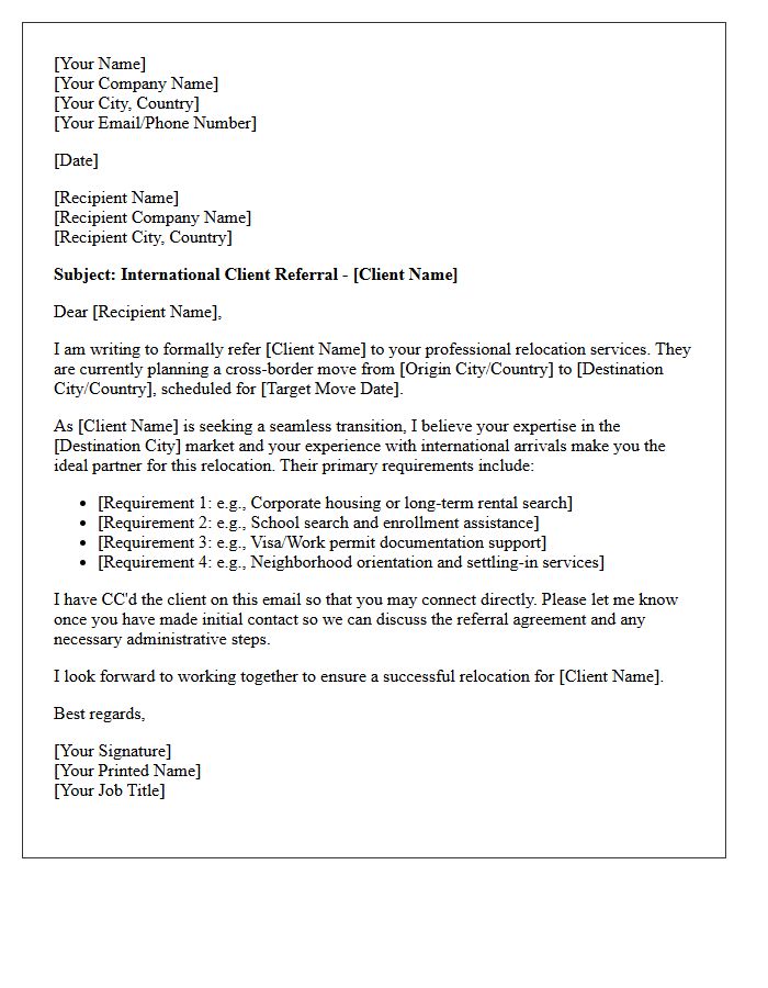 Cross-Border Relocation Agent International Referral Letter