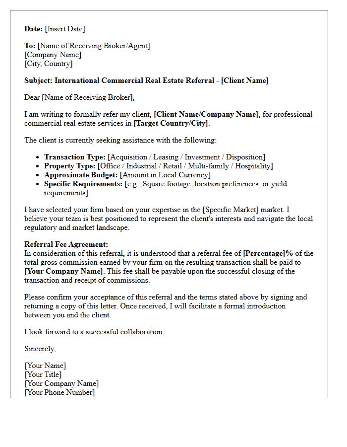 International Commercial Real Estate Cross-Border Referral Letter