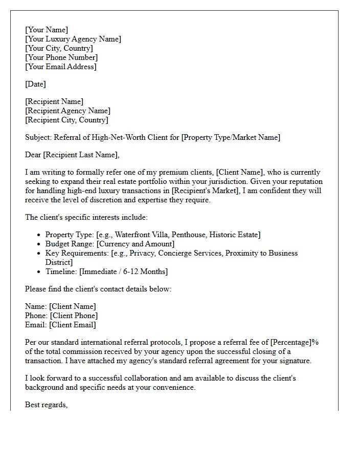 Cross-Border Luxury Property Agent International Referral Letter