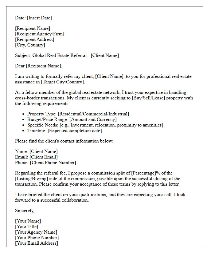 Global Real Estate Network Cross-Border Referral Letter