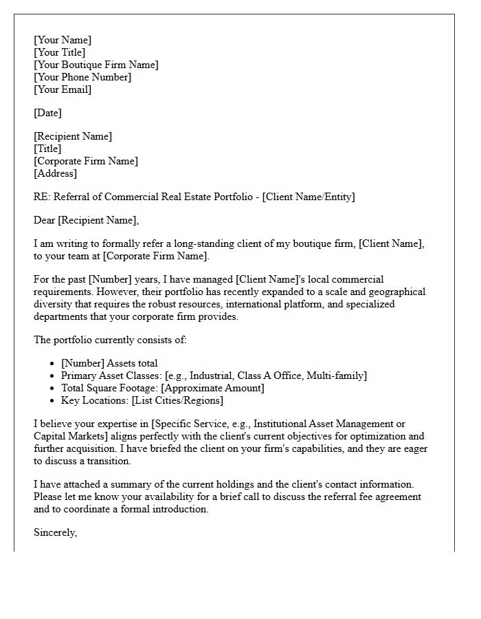 Boutique Commercial to Large-Scale Corporate Portfolio Referral Letter
