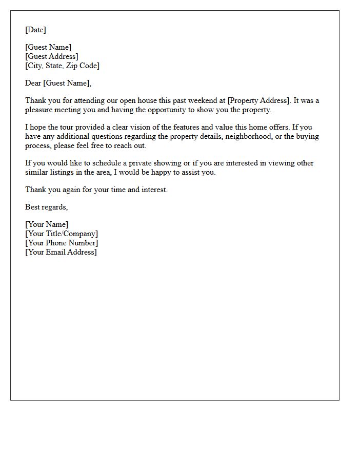 Weekend Open House Appreciation Letter