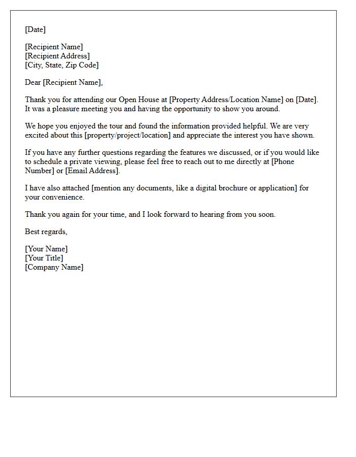 Thank You For Attending Our Open House Letter