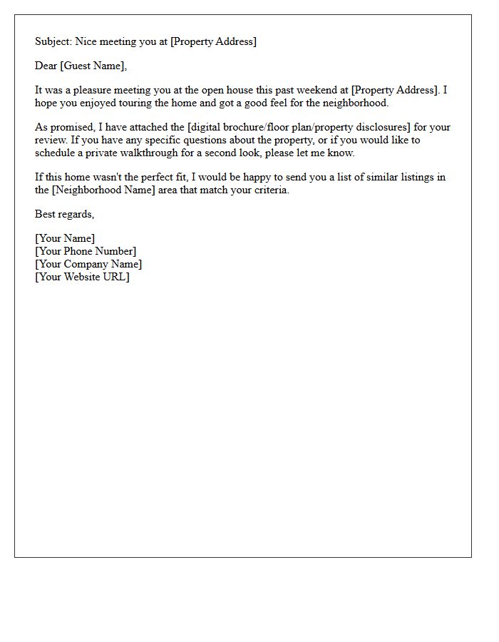 Post Weekend Open House Connection Letter