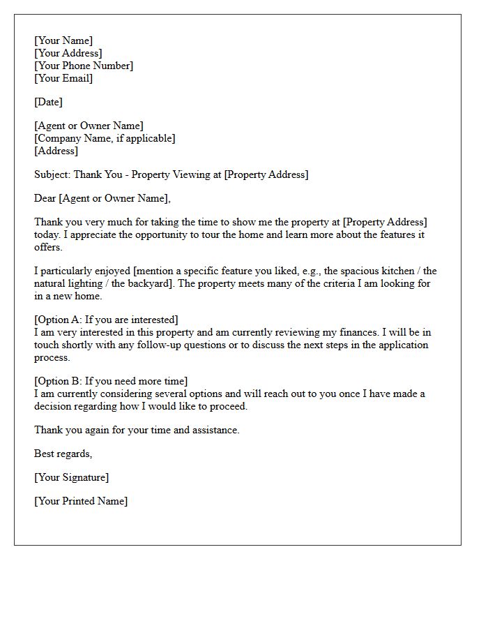Property Viewing Thank You Letter