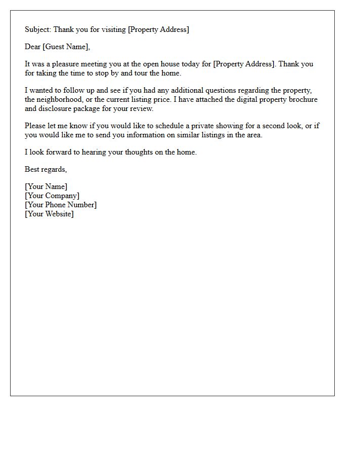 Open House Guest Follow Up Letter