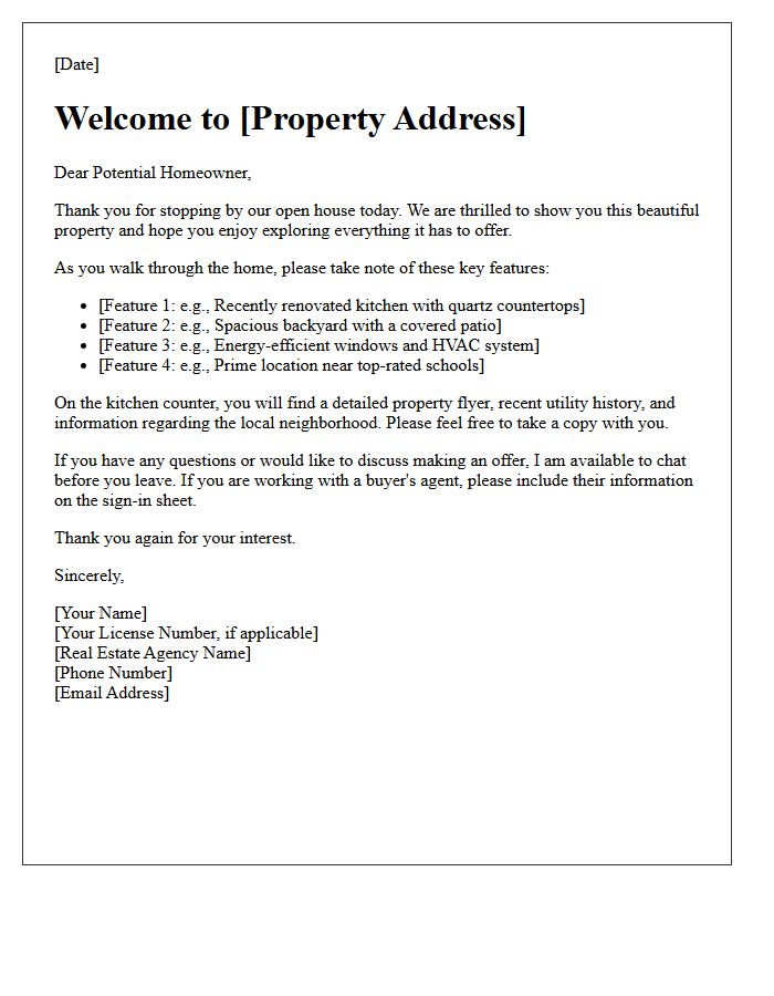 Home Buyer Open House Welcome Letter