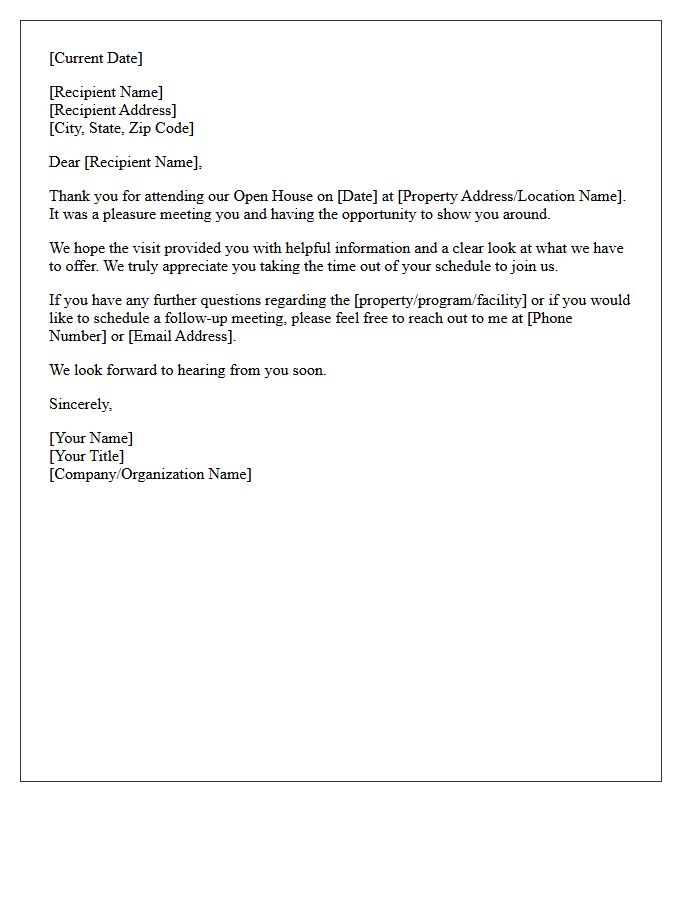Open House Attendance Acknowledgment Letter