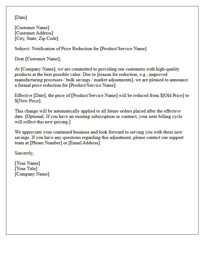 Recent Price Reduction Notification Letter