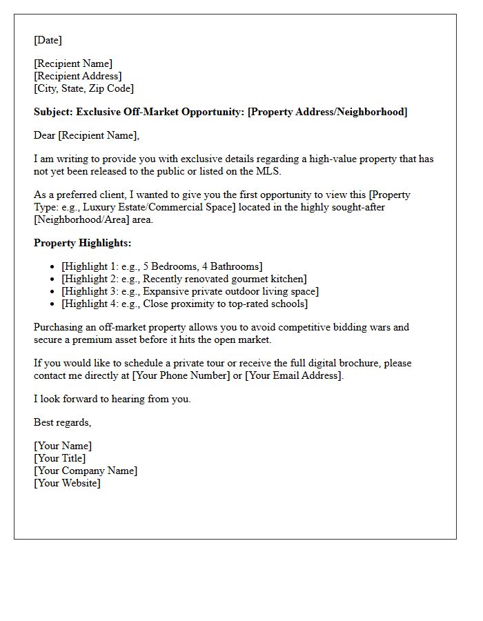 Exclusive Off-Market Property Alert Letter