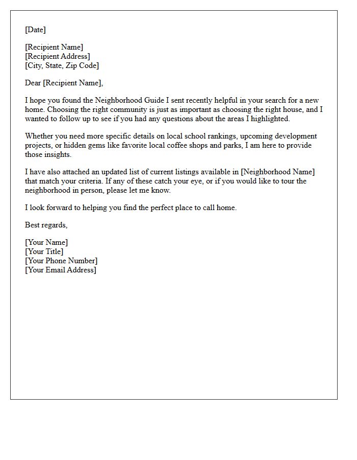 Comprehensive Neighborhood Guide Follow-Up Letter