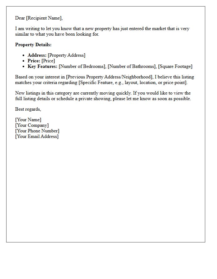 Similar New Listing Discovery Letter