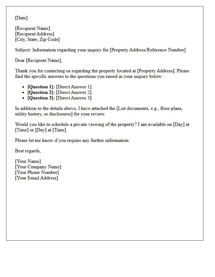 Direct Answers to Property Inquiries Letter