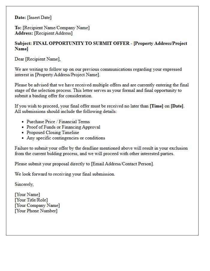 Final Opportunity to Submit Offer Letter