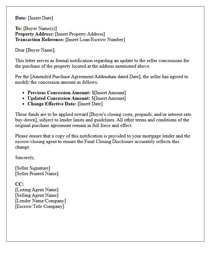Seller Concession Update Notification Letter